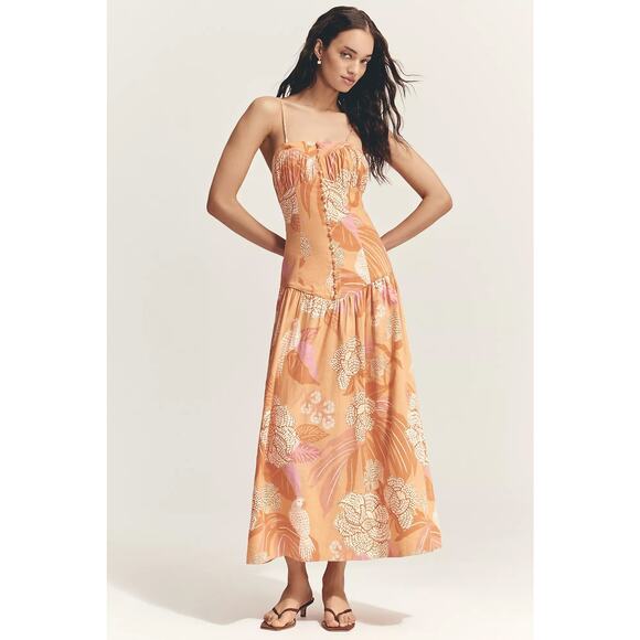 Farm Rio x Anthropologie Linen Blend Strapless Drop-Waist Maxi Dress - Picture 3 of 10